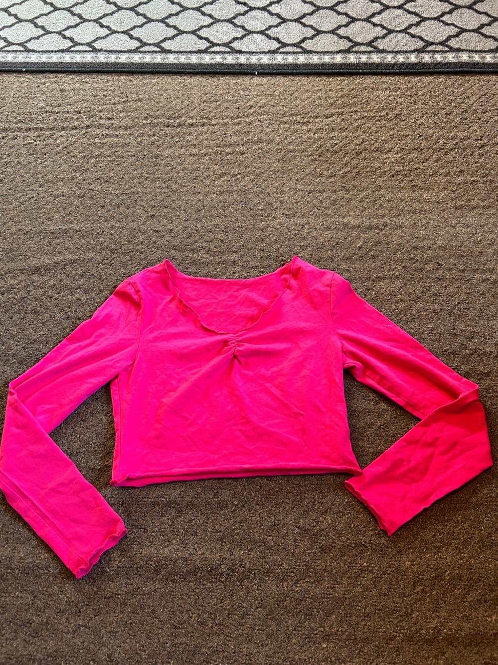 SHEIN Hot Pink Long Sleeve Cropped Twist Front Top